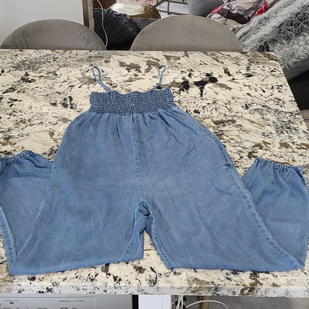 Smocked, Chambray jumpsuit